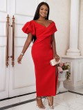 Summer fashion lantern sleeve dress party V-neck dress