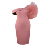 chic design S-4XL plus size elegance party dress ladies pink bodycon midi dress fashion vestidos dinner dresses women