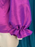 Summer new purple Off-the-shoulder Lantern Sleeves ruffle temperament top