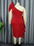 Red Wholesale AOMEI Ruffles Sexy Women Evening One Shoulder Dresses