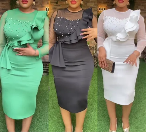 Summer dresses women African Casual Dresses with mesh sleeves dresses women lady elegant office style clothes
