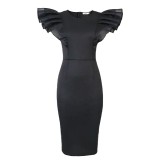 Geo'Peck Spring and summer new round collar tulle   patchwork dress black evening dress