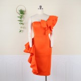 Sexy strapless dress high waist asymmetrical ruffled dress party formal dresses