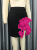 New Style Mid Waist Side Flower Design Short Irregular Denim Patchwork Skirt Women Sexy Denim 3D Floral Mini Jean Skirt