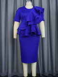 Factory Peplum Ruffles Half Sleeves Asymmetrical Office Lady Dresses