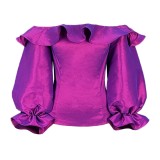 Summer new purple Off-the-shoulder Lantern Sleeves ruffle temperament top