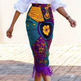 Limanying supply   Fashion Printed Plus Size Formal Tassel Pencil Skirts Women