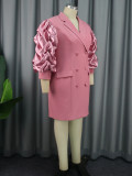 Winter Satin Sleeve Mini Notched Pink Women Office Career Blazer Dress