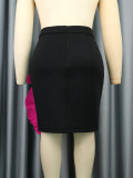 New Style Mid Waist Side Flower Design Short Irregular Denim Patchwork Skirt Women Sexy Denim 3D Floral Mini Jean Skirt