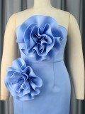 Fashion sleeveless backless sexy slim blue party dress