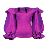 Summer new purple Off-the-shoulder Lantern Sleeves ruffle temperament top