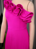 New One-shoulder Casual Dress With Ruffle Collar Pleated Dress