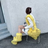 New imitation raccoon fur love bag snow boots imitation fur plush women's set punk style y2k spicy girl style