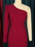 Women's sexy one shoulder long sleeve ruffled party dress