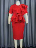 Factory Peplum Ruffles Half Sleeves Asymmetrical Office Lady Dresses