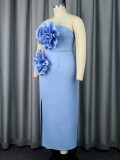 Fashion sleeveless backless sexy slim blue party dress
