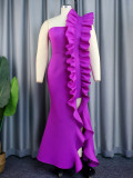 Wholesale custom luxury elegant one shoulder sleeveless Purple fashion hot gown long lace Evening dress Bridesmaid dress