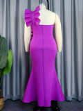 Wholesale custom luxury elegant one shoulder sleeveless Purple fashion hot gown long lace Evening dress Bridesmaid dress