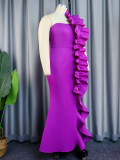 Wholesale custom luxury elegant one shoulder sleeveless Purple fashion hot gown long lace Evening dress Bridesmaid dress