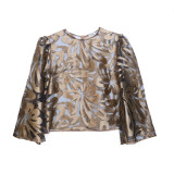Flare Sleeve Jacquard See Through African Clothing Blouse Women Tops
