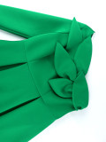 Skew Collar Green One Sleeve A Line Christmas Celebration Party Dress