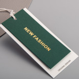 Clothing hang tag production, high-end clothing hang tag design, dark green hang tags, special paper in stock, special discounts, hot stamping, concave convex