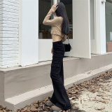 Black micro flared workwear casual pants for women with a sense of high-end design. Autumn new high waisted slim fit jeans