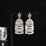 S925 Silver Needle Style Retro Heavy Industry Micro Set Zircon Bead Curtain Earrings for Women's Exquisite and High Grade Pearl Tassel Earrings
