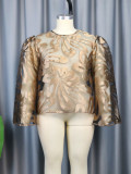 Flare Sleeve Jacquard See Through African Clothing Blouse Women Tops