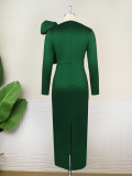 Summer Vintage Women Party Long Elegant Green Ruffle Sleeve Plus Size Evening Dress