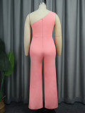 Stylish Pink Big Flower Patchwork AOMEI Plus Size Lady Classy Jumpsuit