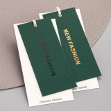 Clothing hang tag production, high-end clothing hang tag design, dark green hang tags, special paper in stock, special discounts, hot stamping, concave convex