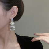 S925 Silver Needle Style Retro Heavy Industry Micro Set Zircon Bead Curtain Earrings for Women's Exquisite and High Grade Pearl Tassel Earrings