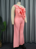 Stylish Pink Big Flower Patchwork AOMEI Plus Size Lady Classy Jumpsuit