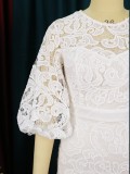 high quality white midi dress lace midi dress party white lace cutout dress