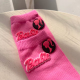 Pink Barbie 3D Cotton filled Love Knitted Socks for Autumn and Winter Instagram Trendy Socks Dopamine Colorful Cute Mid length Socks