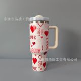 Cross border Valentine's Day series water cup, stainless steel insulated and cold insulated car cup with handle, 40oz car ice cream cup