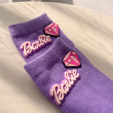 Japanese and Korean Dopamine Colored Barbie Letter Socks Mid length Socks Autumn/Winter Knitted Home Love New Instagram Trendy Cool