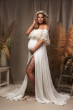 One line neckline tassel pregnant woman photography dress milk silk floor mopping pregnant woman photo taking long dress dress