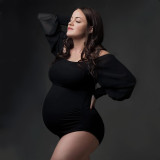 One line neckline chiffon sleeves stretch maternity jumpsuit, maternity photo photo photo jumpsuit
