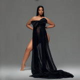 Super long bow pregnant woman photography dress Amazon pregnant woman photo shoot bow strapless long dress