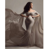 Pregnant women's photo shoots, chiffon dresses, long dresses, one line neckline elastic maternity photography dresses, long dresses