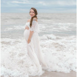 Amazon Foreign Trade Pregnant Women's Lace Dress One Line Neck Daily Pregnant Women's Lace Long Dress Pregnant Women's Photography