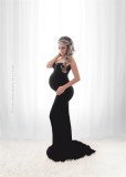 Elastic knitted strapless maternity dress with a long tail dress for pregnant women, taking photos and taking photos of the dress