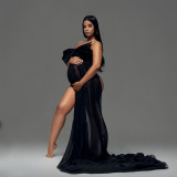 Super long bow pregnant woman photography dress Amazon pregnant woman photo shoot bow strapless long dress
