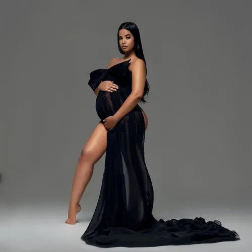 Super long bow pregnant woman photography dress Amazon pregnant woman photo shoot bow strapless long dress