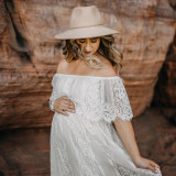 Amazon Foreign Trade Pregnant Women's Lace Dress One Line Neck Daily Pregnant Women's Lace Long Dress Pregnant Women's Photography