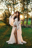 Bohemian style pregnant woman lace dress, pregnant woman photography photo photo, floor mopping long dress