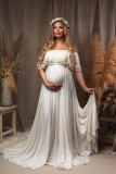 One line neckline tassel pregnant woman photography dress milk silk floor mopping pregnant woman photo taking long dress dress