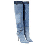 Autumn and Winter New High Heel Cowboy Boots with Washed Pocket Design Pointed High Heel Sexy Motorcycle Cross border Knee Length Boots